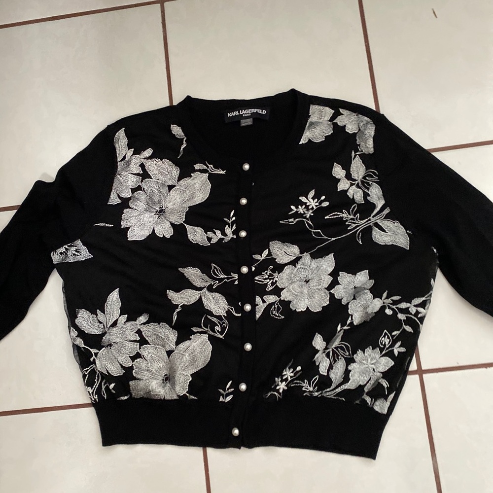 Karl Lagerfeld black embroidered cardigan